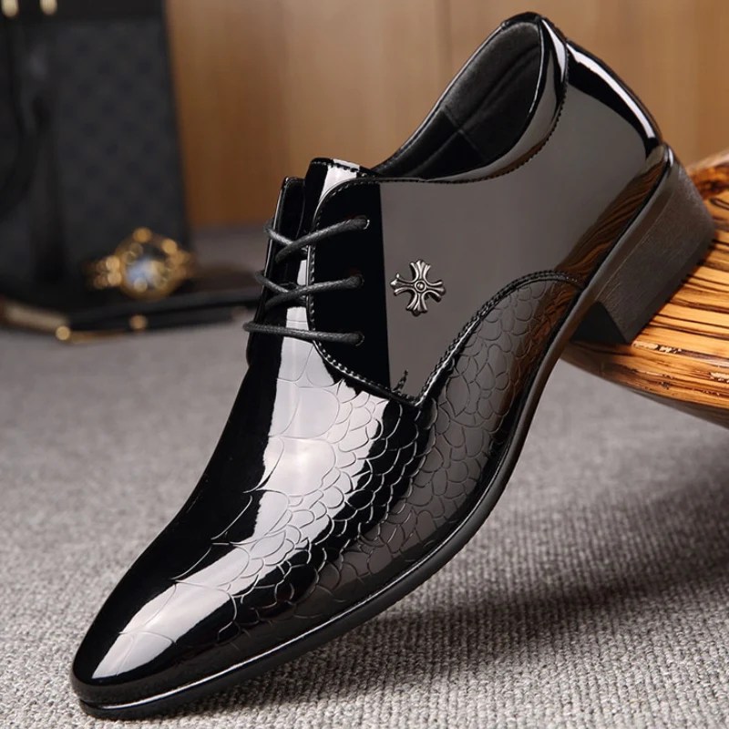 Shoes men groom dress wedding footwear leather suit toe business man pointed formal mens patent shoe elegant oxford derby genuine