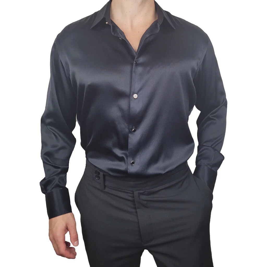 Mens black silk dress shirt